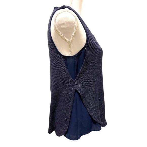 Anthropologie Deletta Women's Blouse Top Small Navy Sparkle Layered Sleeveless - Picture 9 of 13